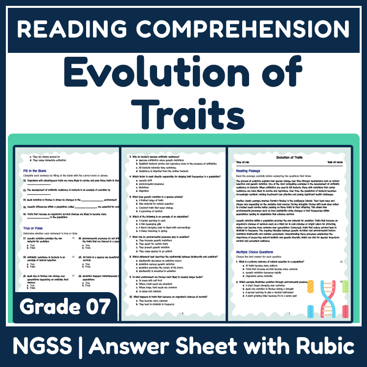 Science reading worksheets worksheet — Grade 7 Science Reading Worksheets | Evolution & Natural Selection NGSS (PDF) — page 1