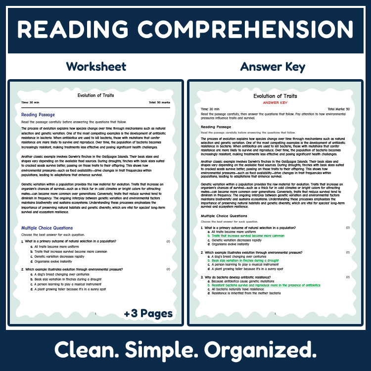 Science reading worksheets worksheet — Grade 7 Science Reading Worksheets | Evolution & Natural Selection NGSS (PDF) — page 2