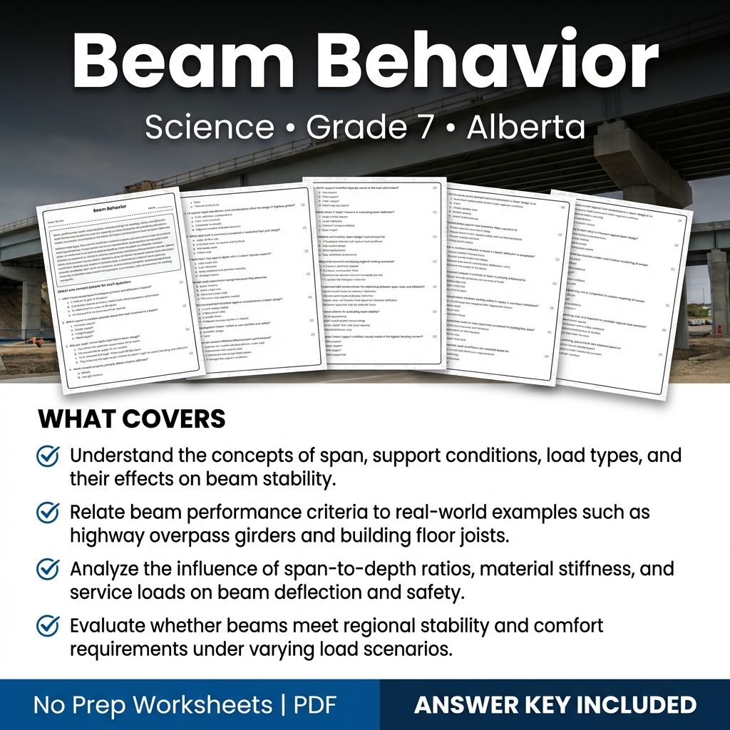 Grade 7 Science Worksheet on Beam Behavior | Alberta Standards