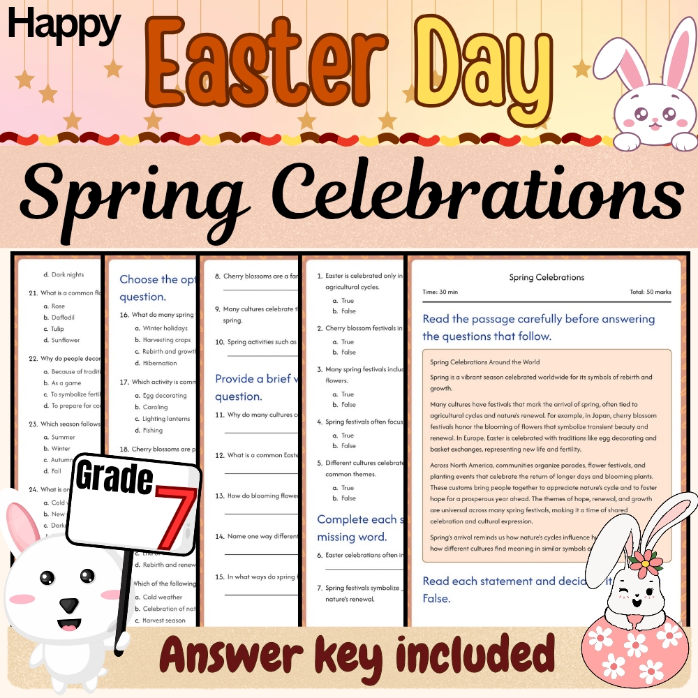 Grade 7 Holiday Activities Bundle|Easter Traditions & Symbols (PDF + Answer Key) — included worksheet 4