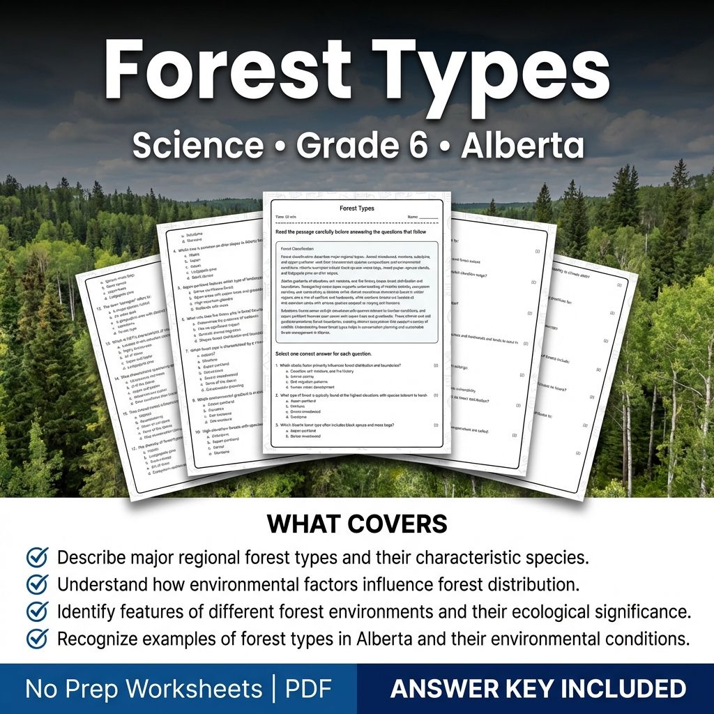 Grade 6 Science worksheet — Grade 6 Science Worksheet on Forest Types | Alberta Standard Practice