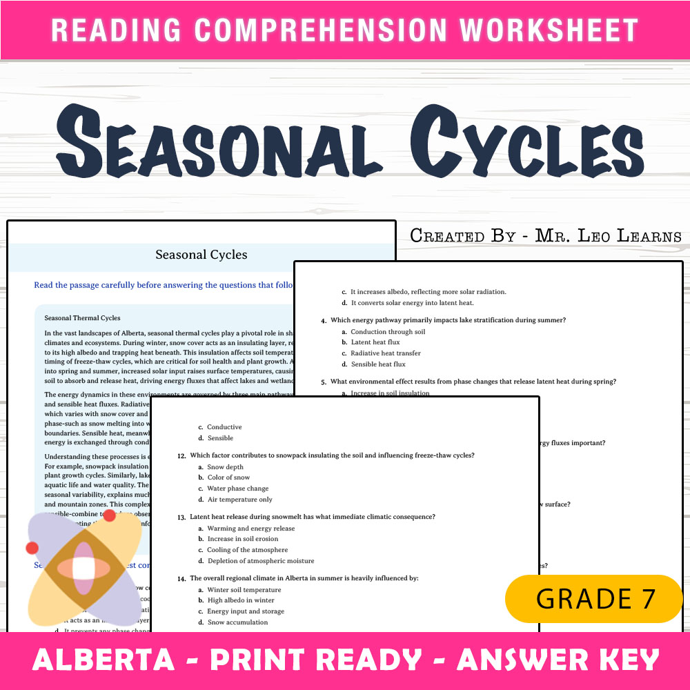 Grade 7 Science worksheet mcq paper worksheet — Grade 7 Science — Seasonal Cycles Worksheet MCQ Paper — page 1