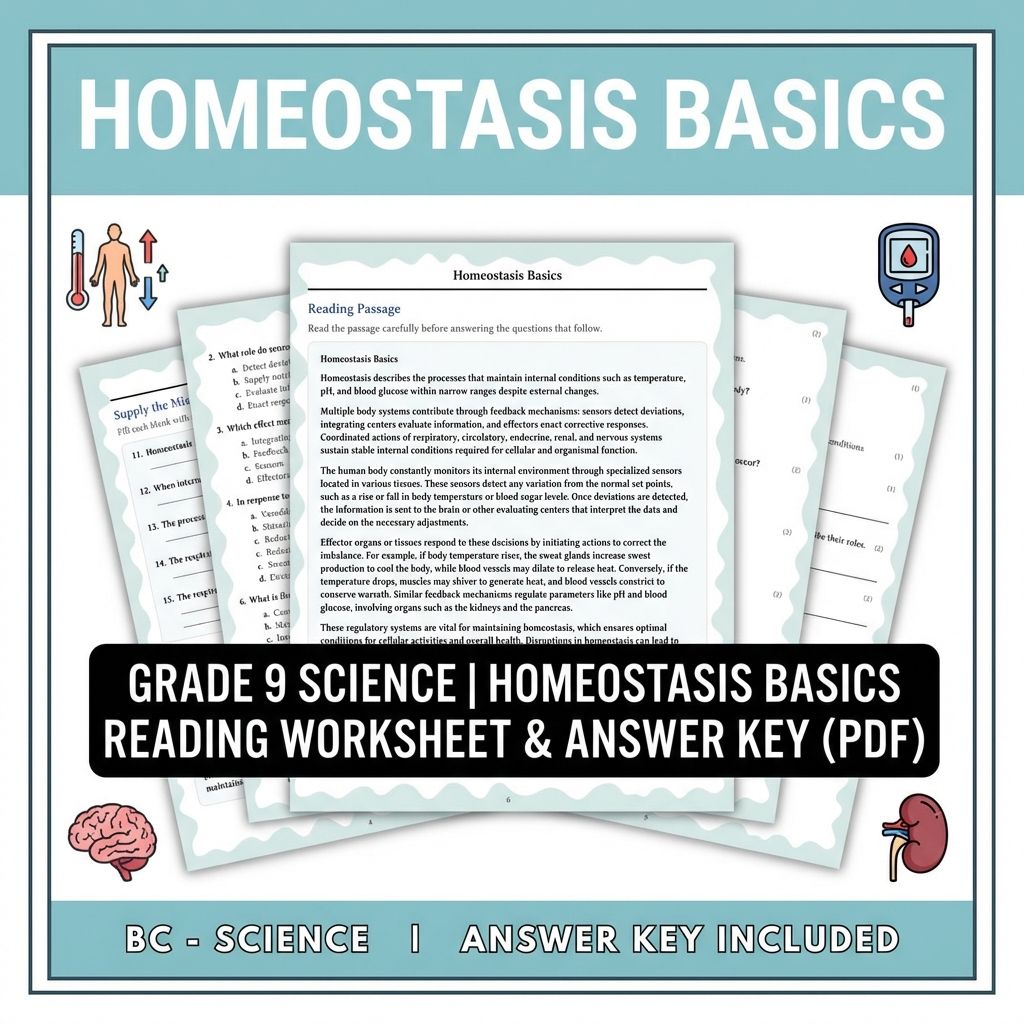 Grade 9 Science | Homeostasis Basics Reading Worksheet & Answer Key (PDF)