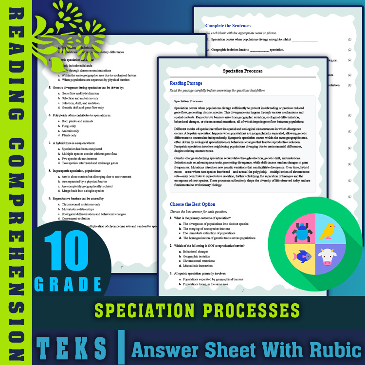 Grade 10 Science reading worksheets worksheet — 10th Grade Science | Speciation Processes Reading Worksheet (PDF + Answer…