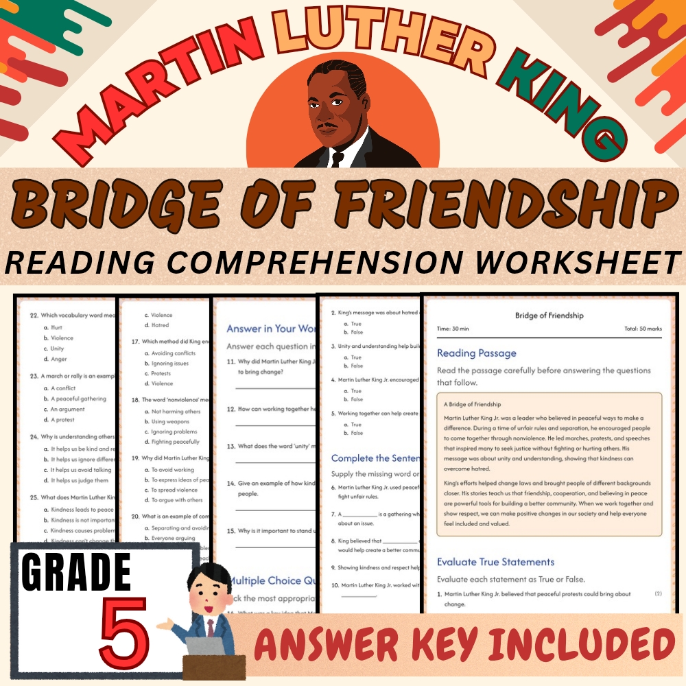 Grade 5 Social Studies | Martin Luther King Worksheet for Mastery|PDF+Answer Key