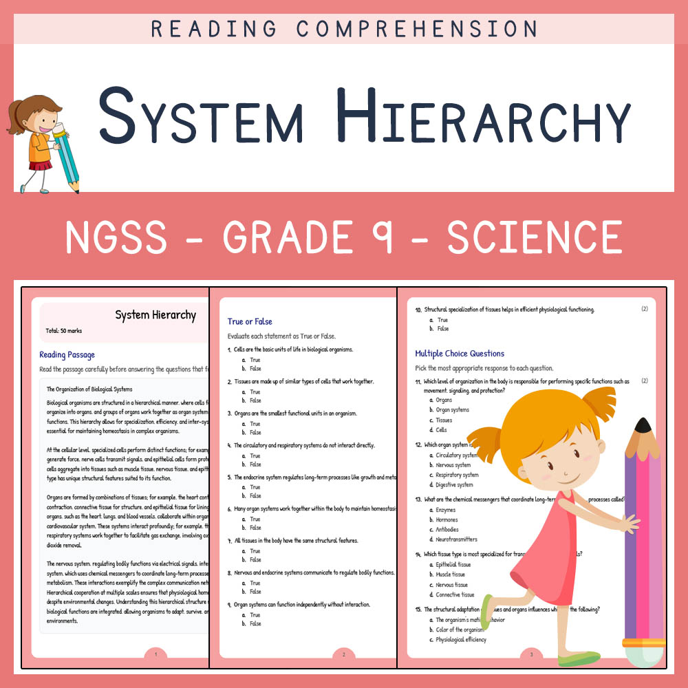 Grade 9 Science worksheet worksheet — Grade 9 Science | System Hierarchy Worksheet & Answer Key (NGSS-Aligned) — page 1