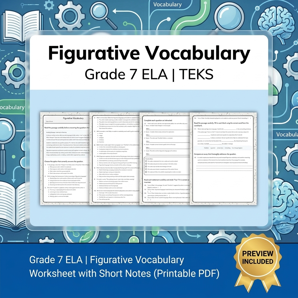 Grade 7 Evidence-Based Research Writing ELA full-year bundle TEKS — included worksheet 38