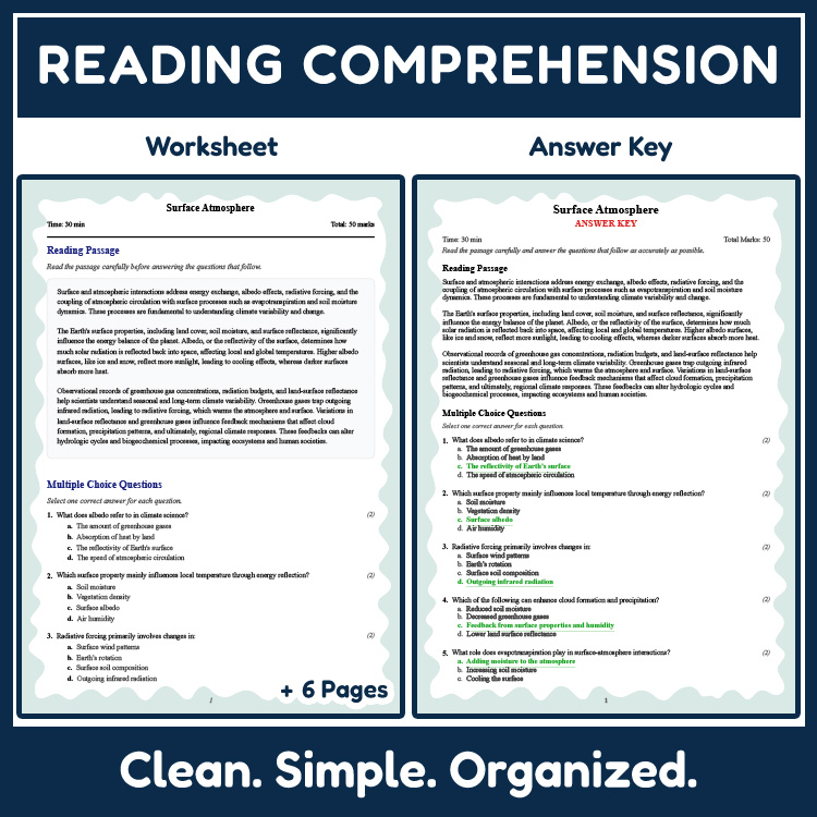 Grade 10 Science reading worksheets worksheet — 10th Grade Science | Surface Atmosphere Reading Worksheet (PDF + Answer Ke…