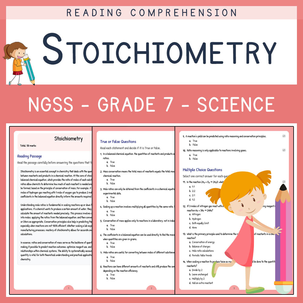 Grade 7 Science worksheet worksheet — Grade 7 Science | Stoichiometry Worksheet (Answer Key) for NGSS Alignment — page 1