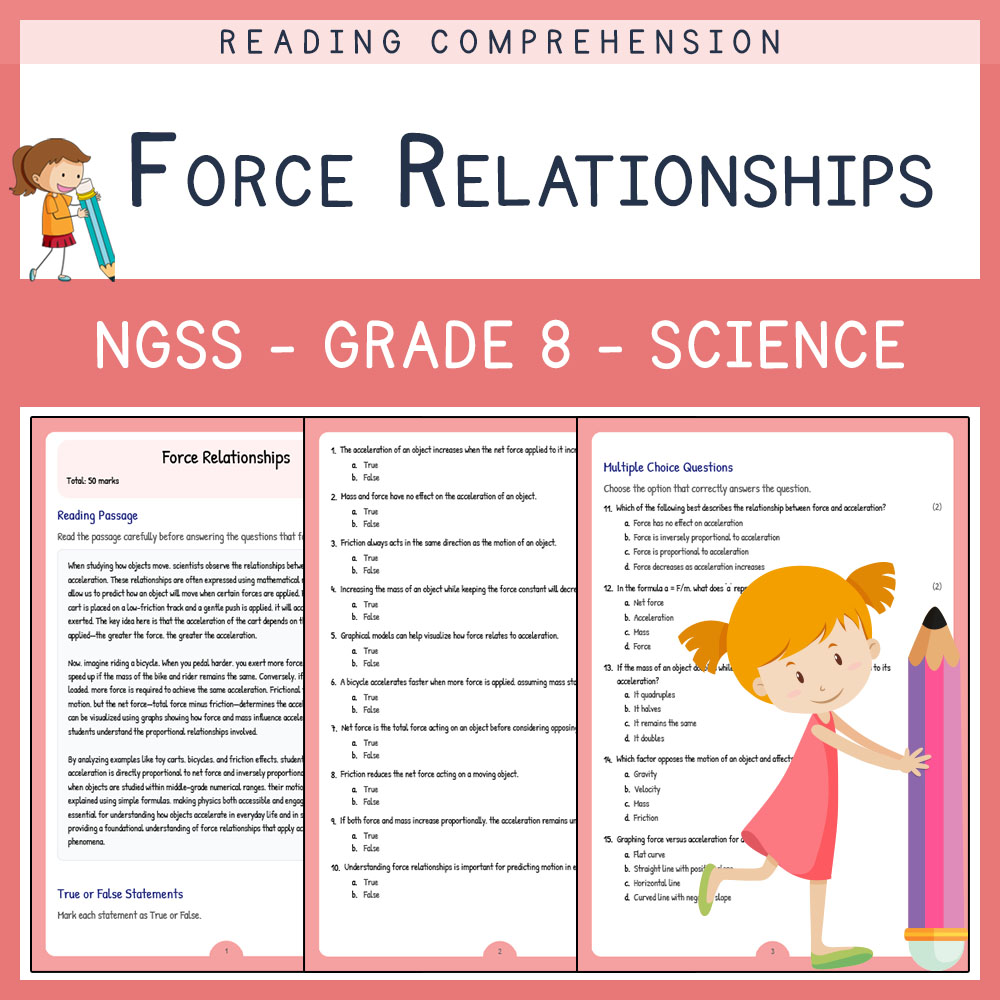 Grade 8 Science worksheet worksheet — Grade 8 Science | Force Relationships Worksheet (PDF & Answer Key) NGSS-Aligned — pa…