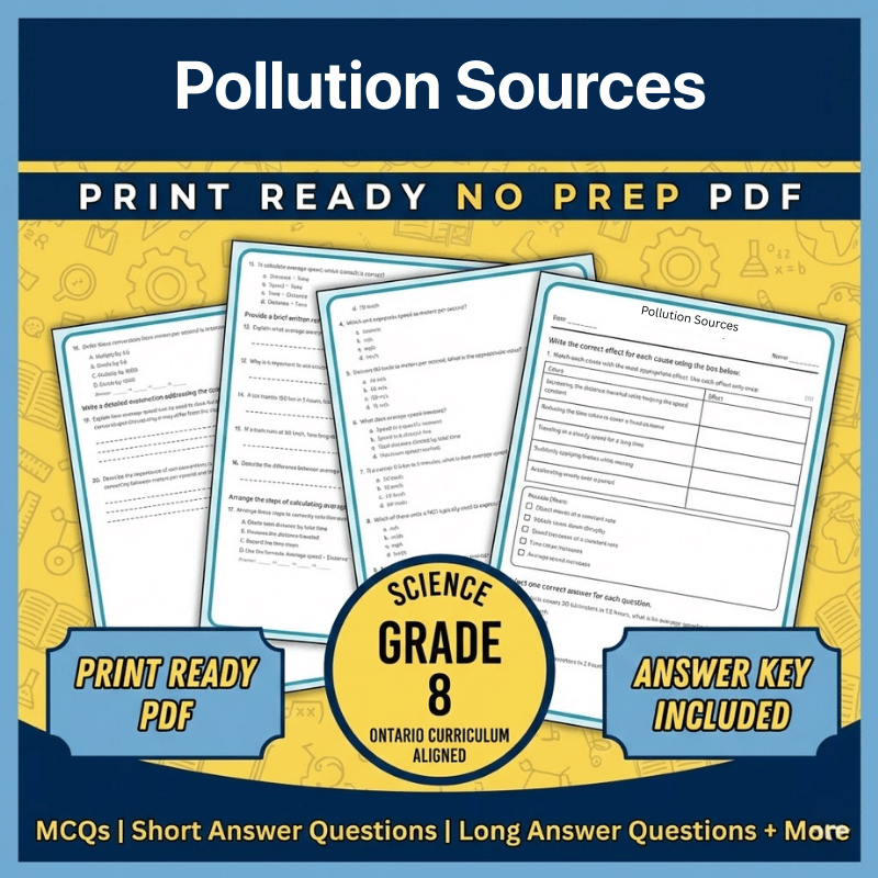 Grade 8 Science – Sources of Pollution Worksheet (Ontario Standards) (PDF)