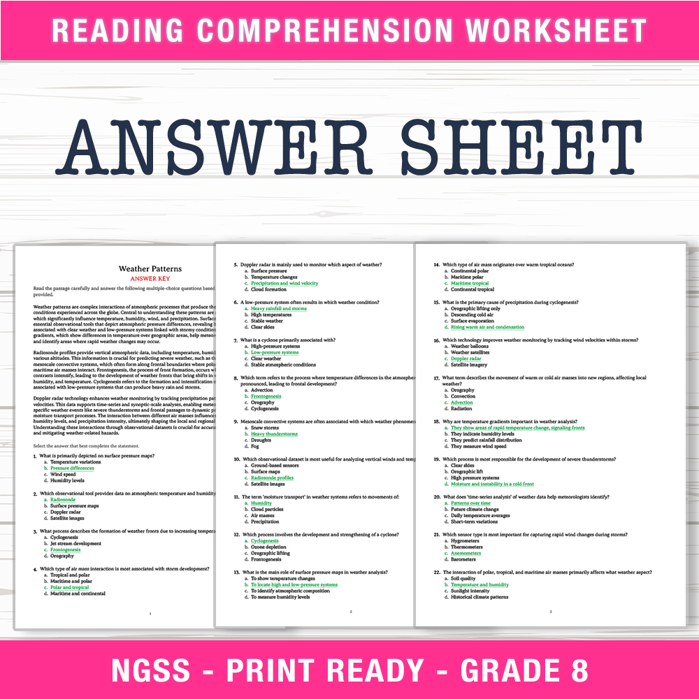 Grade 8 Science worksheet worksheet — Grade 8 Science | Weather Patterns Worksheet (PDF + Answer Key) — page 2