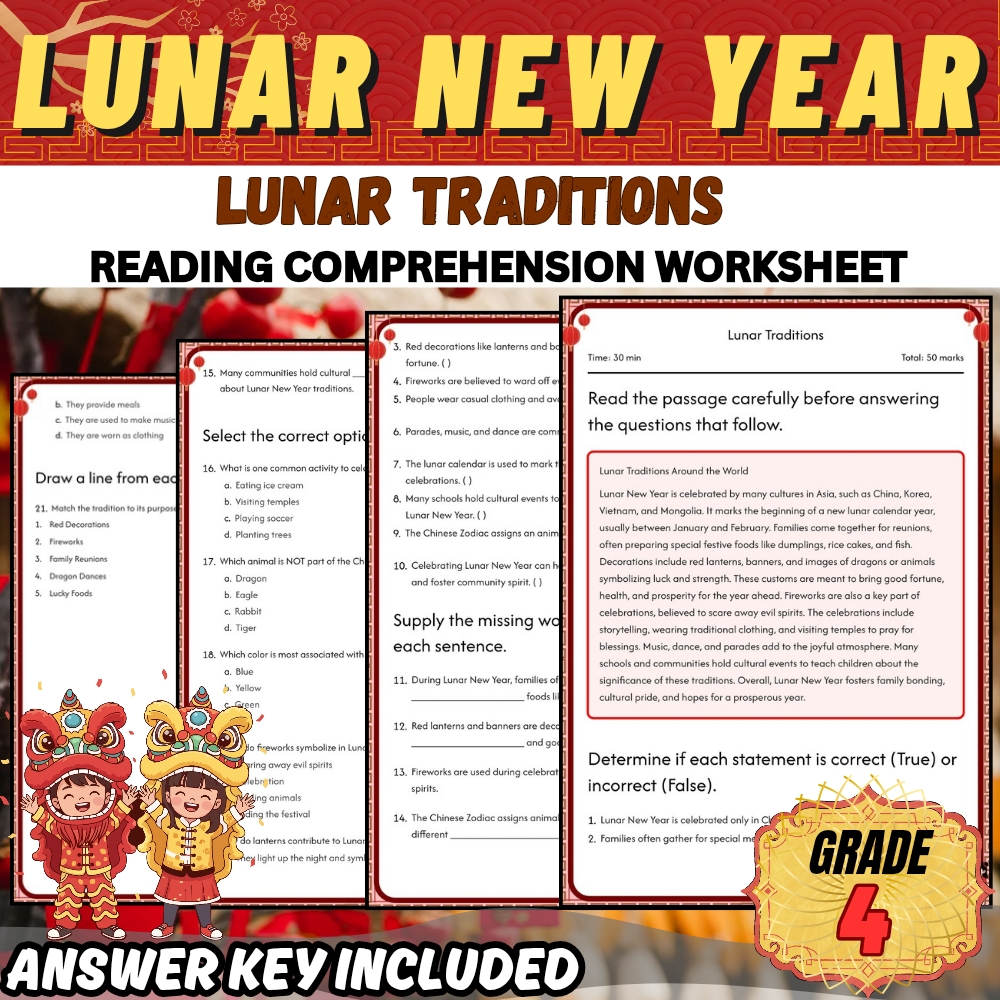 Grade 4 Holiday | Lunar New Year for Mastering Traditions | PDF + Answer Key