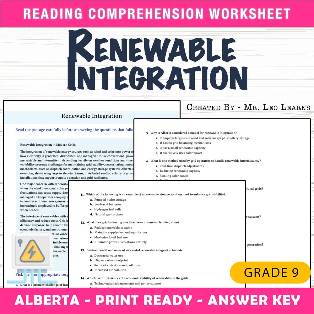 Grade 9 Science worksheet mcq paper worksheet — Grade 9 Science — Worksheet MCQ Paper for Mastering Renewable Integration…