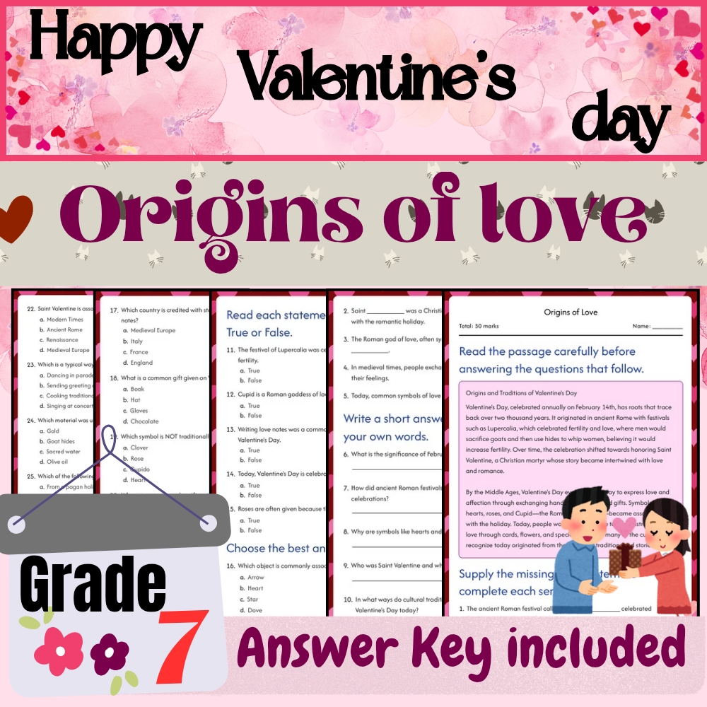 Grade 7 Seasonal Learning Unit |Valentine’s Day Culture & Symbols Worksheet Pack — included worksheet 5