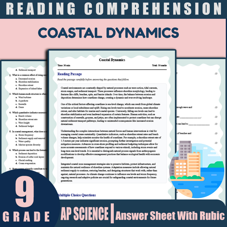 Grade 9 Science reading worksheets worksheet — Grade 9 Science | Coastal Dynamics Reading Worksheets (PDF + Answer Key) —…