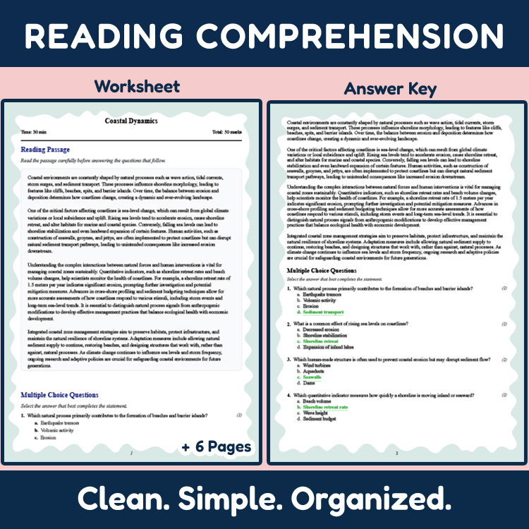 Grade 9 Science reading worksheets worksheet — Grade 9 Science | Coastal Dynamics Reading Worksheets (PDF + Answer Key) —…