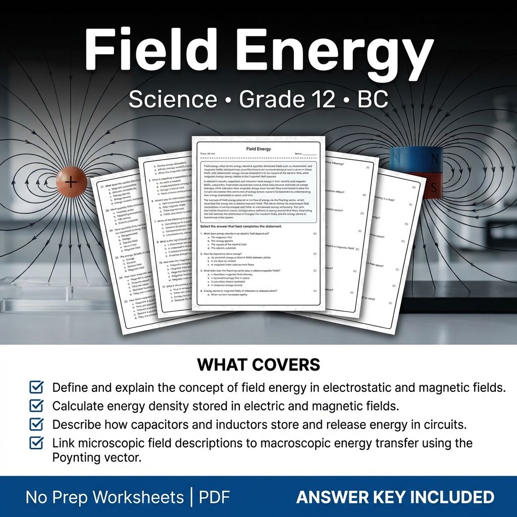 Field Energy Worksheet for Grade 12 Science | PDF Answer Key & Rubric