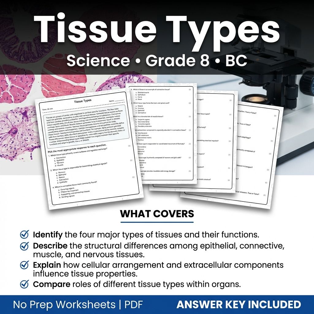 8th Grade Science | Tissue Types Worksheet & Answer Key (Printable PDF)