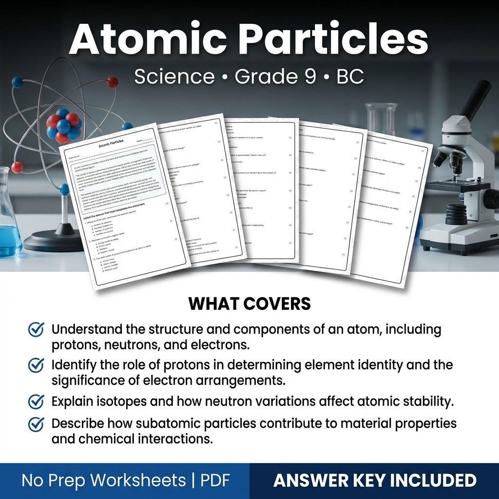 Grade 9 Science Worksheet | Atomic Particles & Structure – PDF & Answer Key