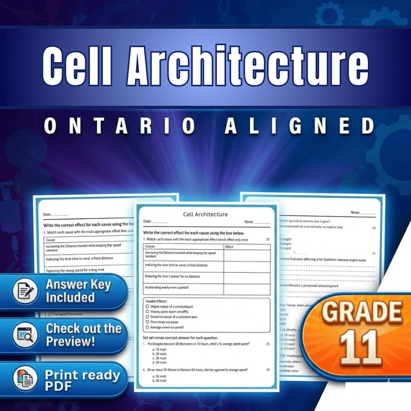 Grade 11 Science | Cell Architecture Worksheet (Ontario, PDF)