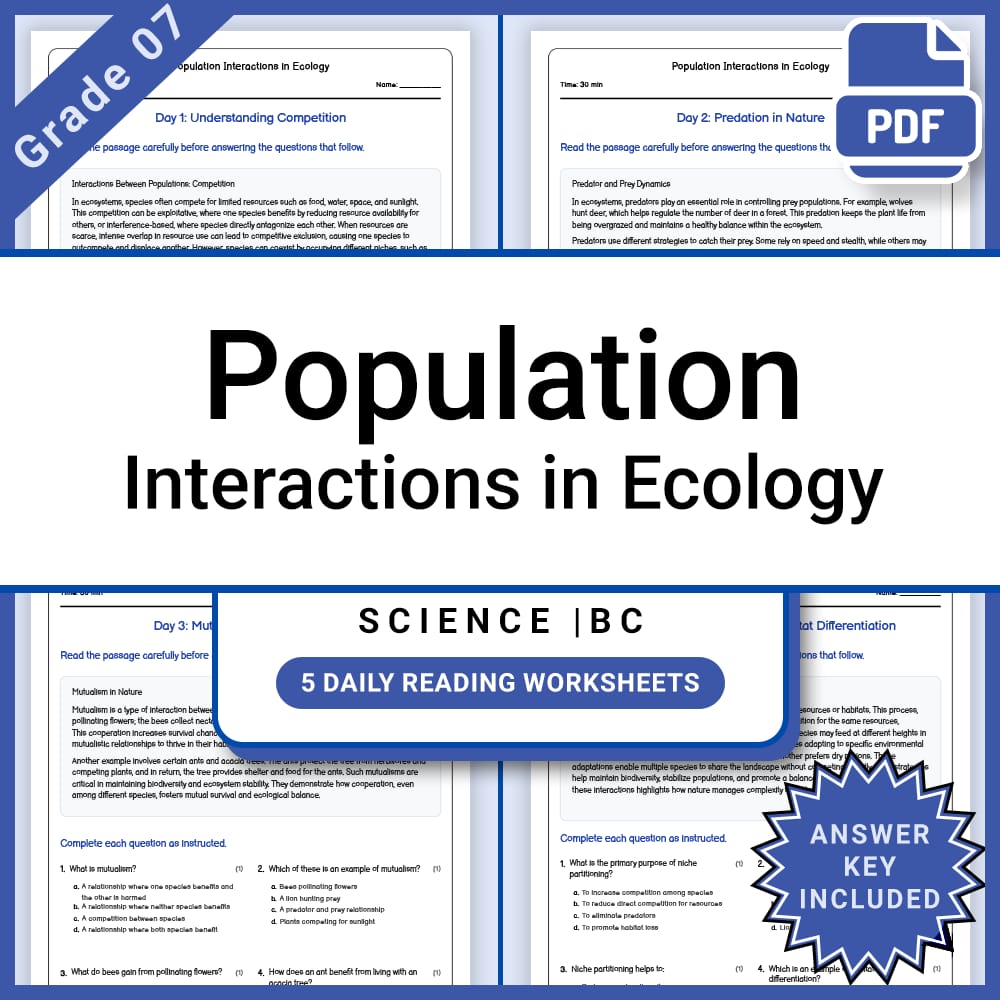 Grade 7 Science Lesson Group: Ecosystems and Population Framework — included worksheet 13
