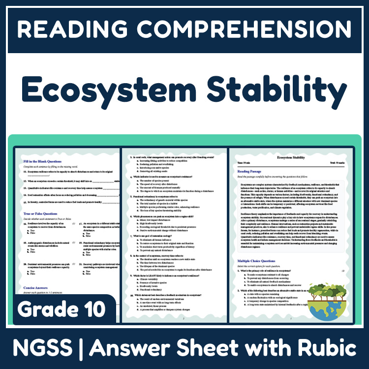 Grade 10 Science reading worksheets worksheet — 10th Grade Science | Ecosystem Stability Reading Worksheets (PDF + Rubric)…