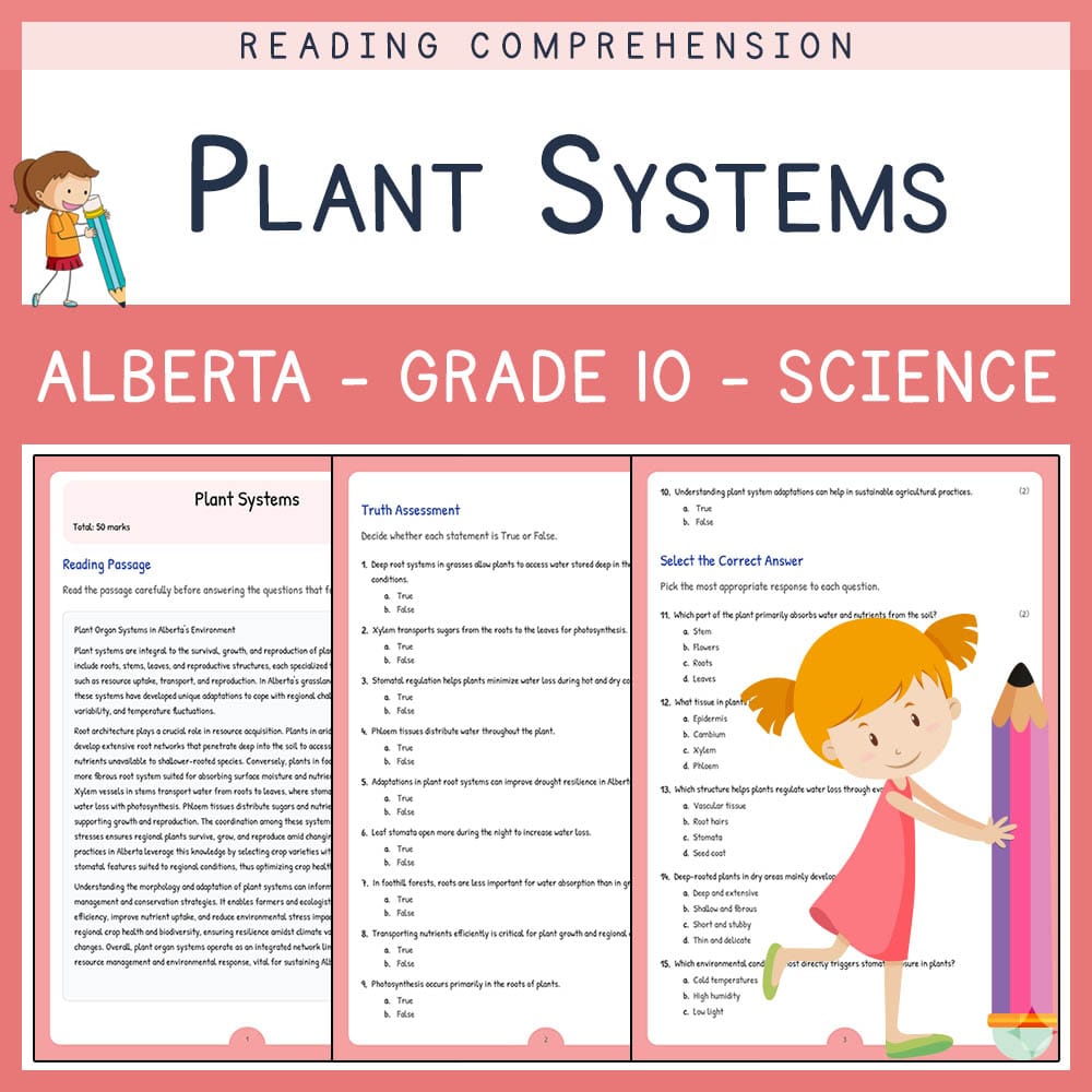 Grade 10 Science worksheet elena worksheet — Grade 10 Science | Plant Systems Worksheet | Alberta Standards — page 1