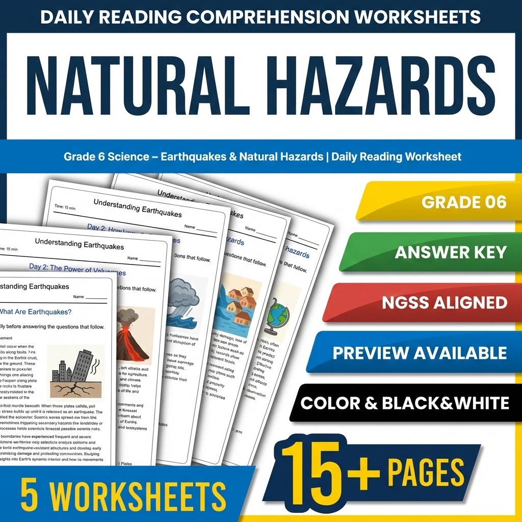 Grade 6 Science daily reading worksheet — Grade 6 Science – Earthquakes & Natural Hazards | Daily Reading Worksheet