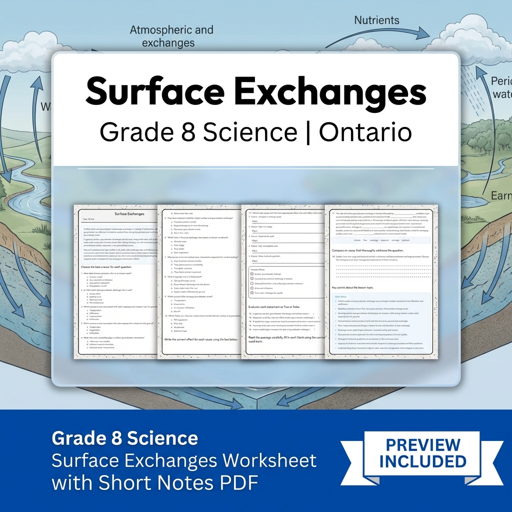 Grade 8 Science Watershed and Water Systems Lesson Group – Ontario Framework — included worksheet 15