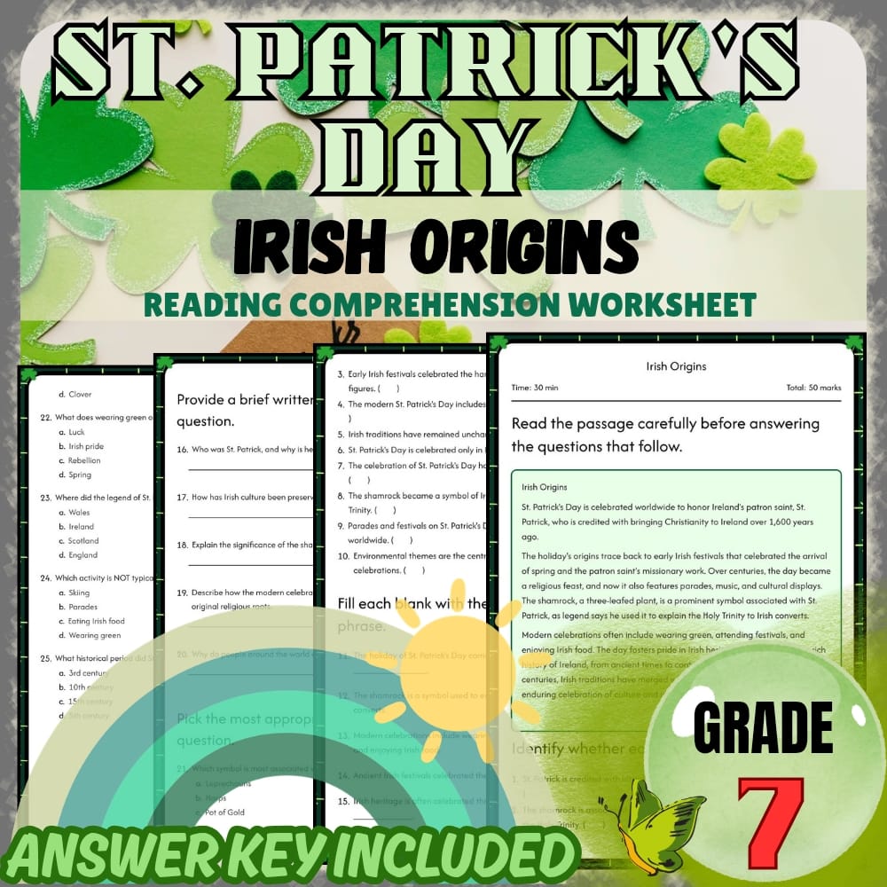 Grade 7 Holiday Bundle | St. Patrick's Day Cultural Traditions and Irish Legends — included worksheet 5