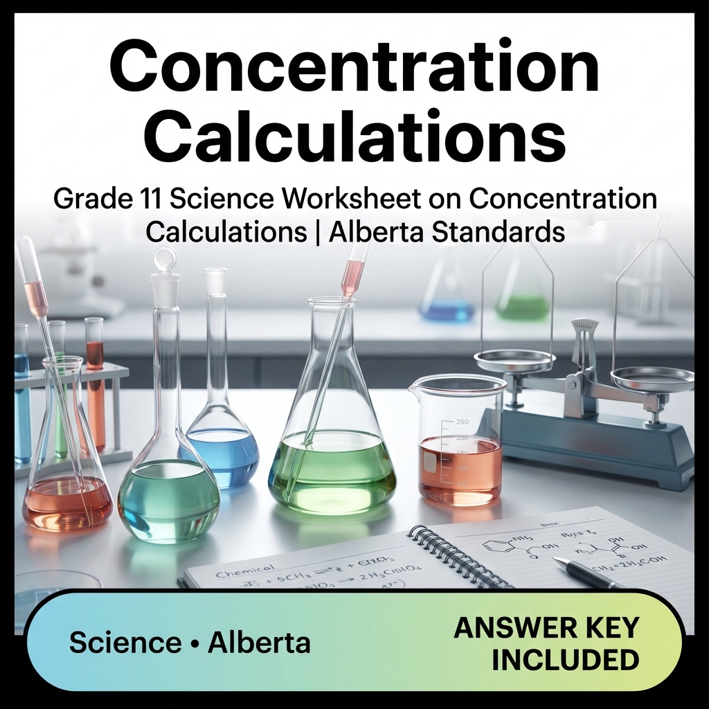 Grade 11 Science Worksheet on Concentration Calculations | Alberta Standards