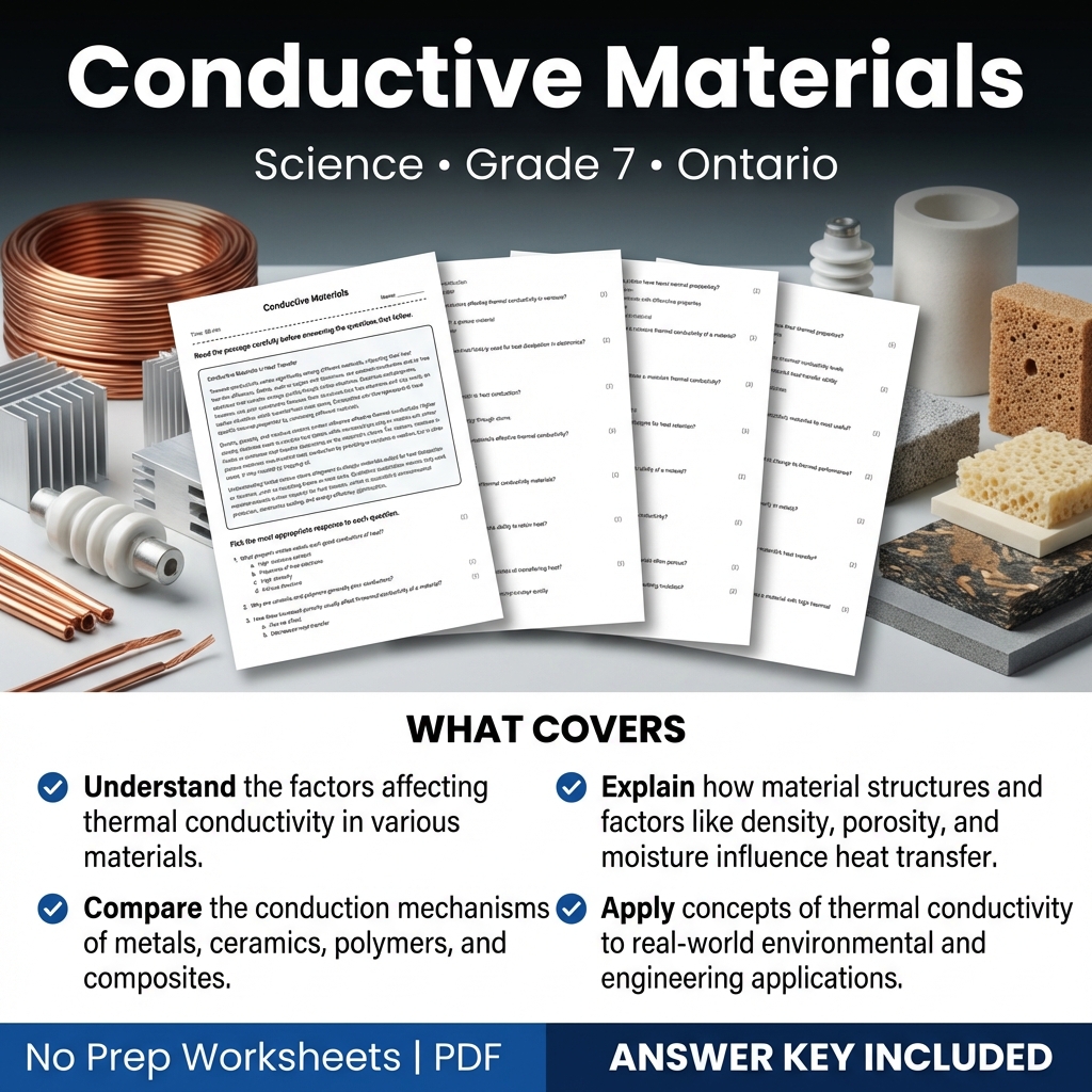Conductive Materials Worksheet for Grade 7 Science Ontario Standards