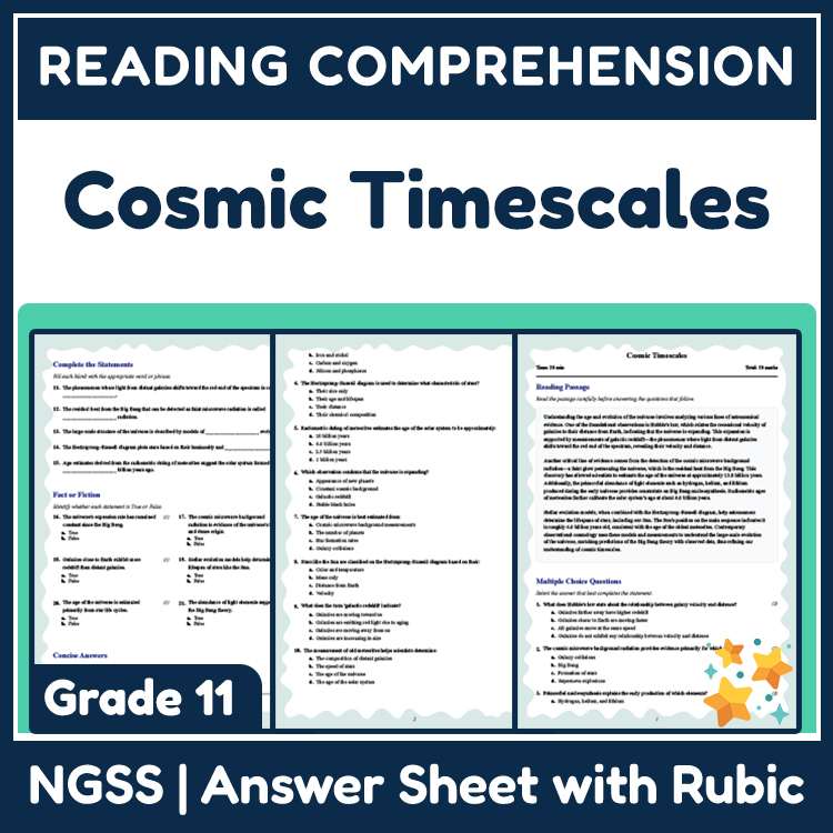 Grade 11 Science reading worksheets worksheet — 11th Grade Science | Cosmic Timescales Reading Worksheet (PDF + Answer Key…