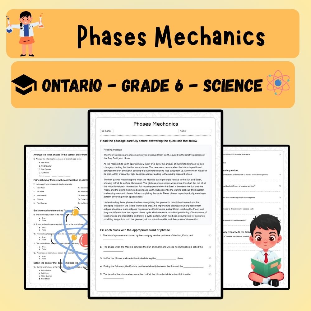 Grade 6 Science worksheet worksheet — 6th Grade Science | Phases Mechanics Worksheet (PDF ) – Ontario Standards — page 1