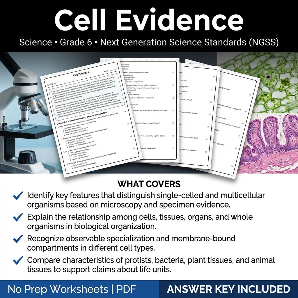6th Grade Science | Cell Evidence Worksheet with Answer Key (Printable PDF)