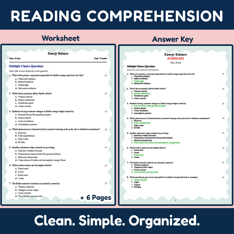 Grade 11 Science reading worksheets worksheet — Grade 11 Science | Energy Balance Reading Worksheet PDF with Rubric (Answe…