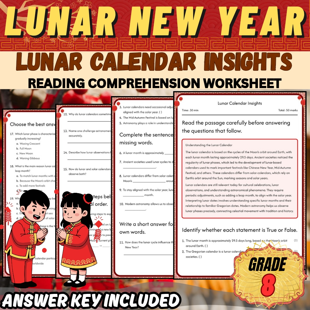 Grade 8 Holiday Unit | Chinese New Year & Lunar New Year Cultural Worksheets — included worksheet 5
