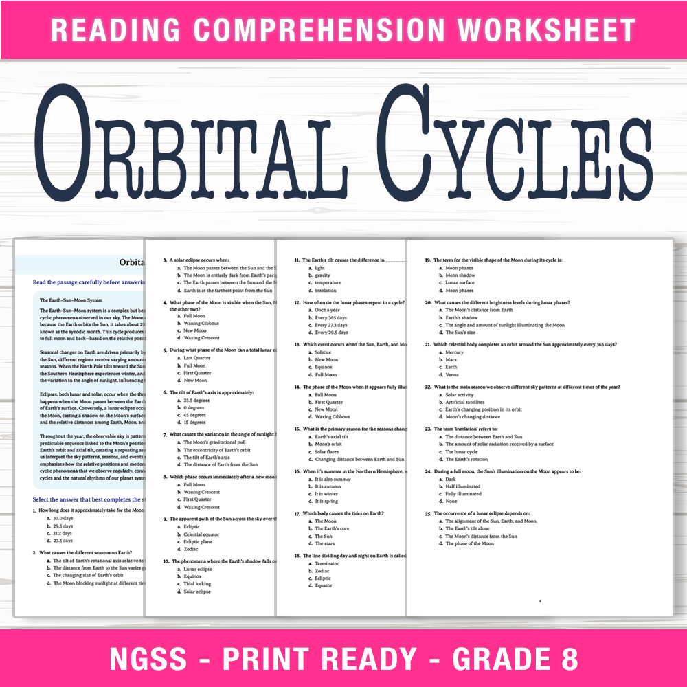Grade 8 Science worksheet worksheet — Grade 8 Science | Orbital Cycles Worksheet (PDF + Answer Key) — page 1