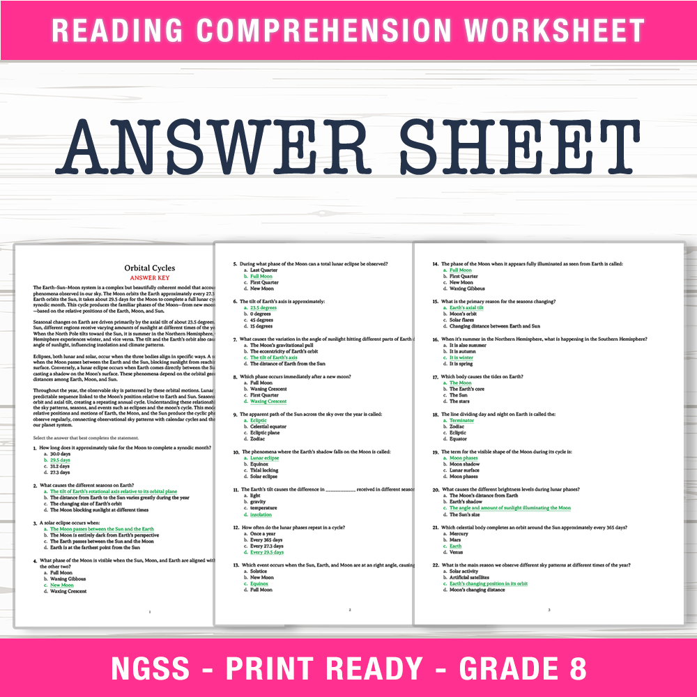 Grade 8 Science worksheet worksheet — Grade 8 Science | Orbital Cycles Worksheet (PDF + Answer Key) — page 2