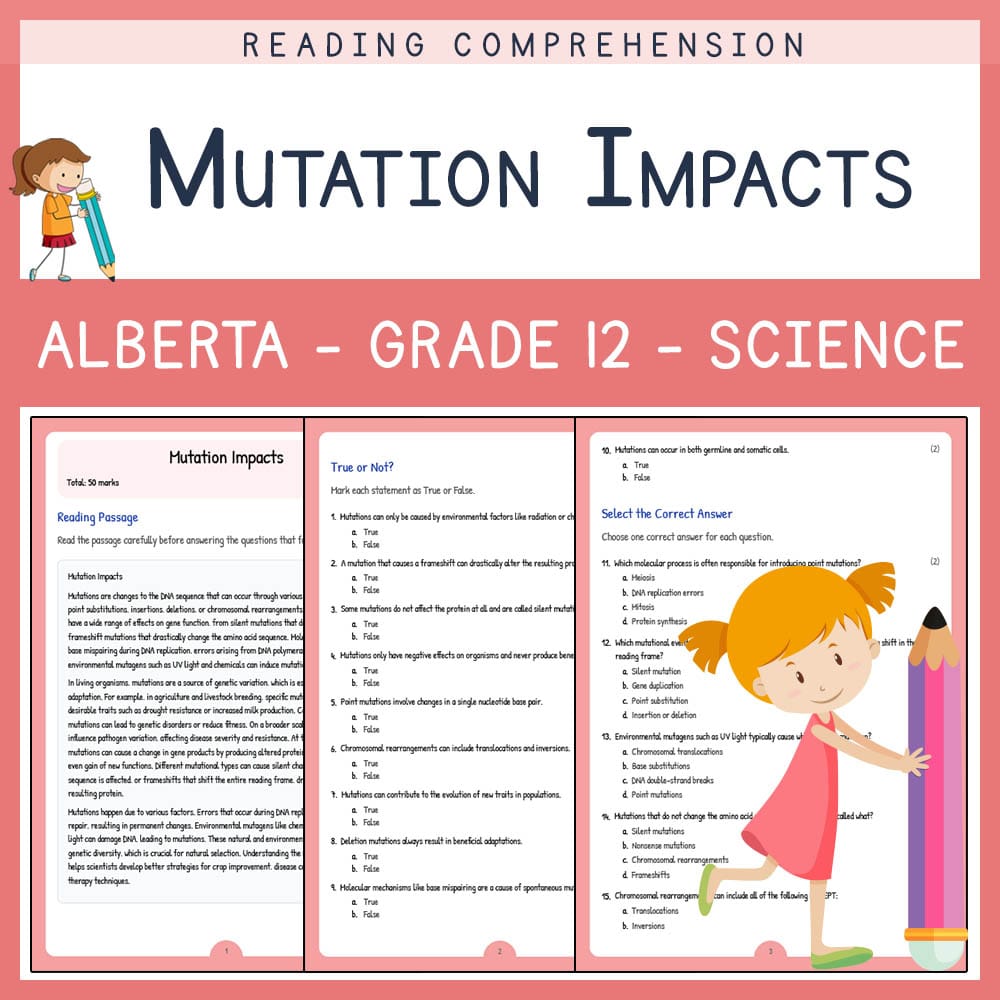 Grade 12 Science worksheet elena worksheet — Grade 12 Science | Mutation Impacts Worksheets | Alberta Standards — page 1