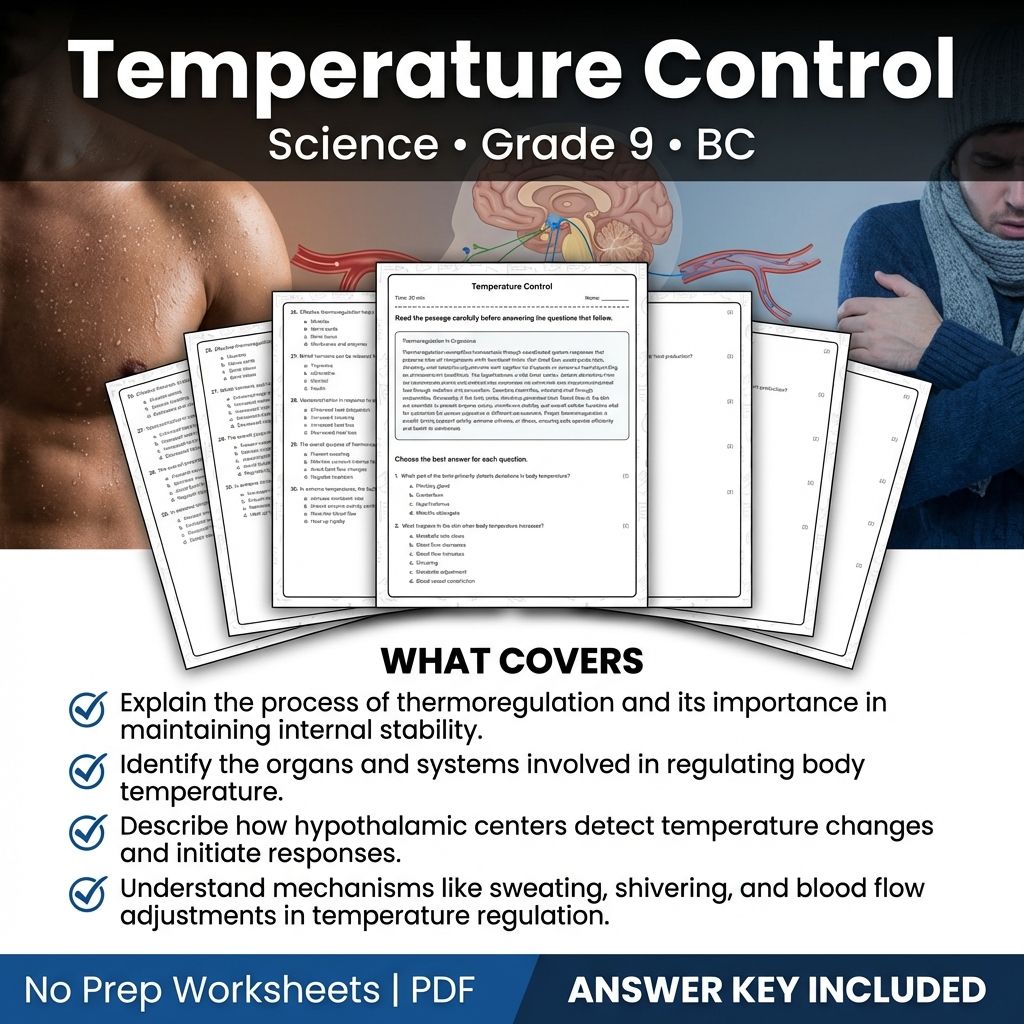 Grade 9 Science worksheet — Temperature Control Worksheet for Grade 9 Science | Standard BC