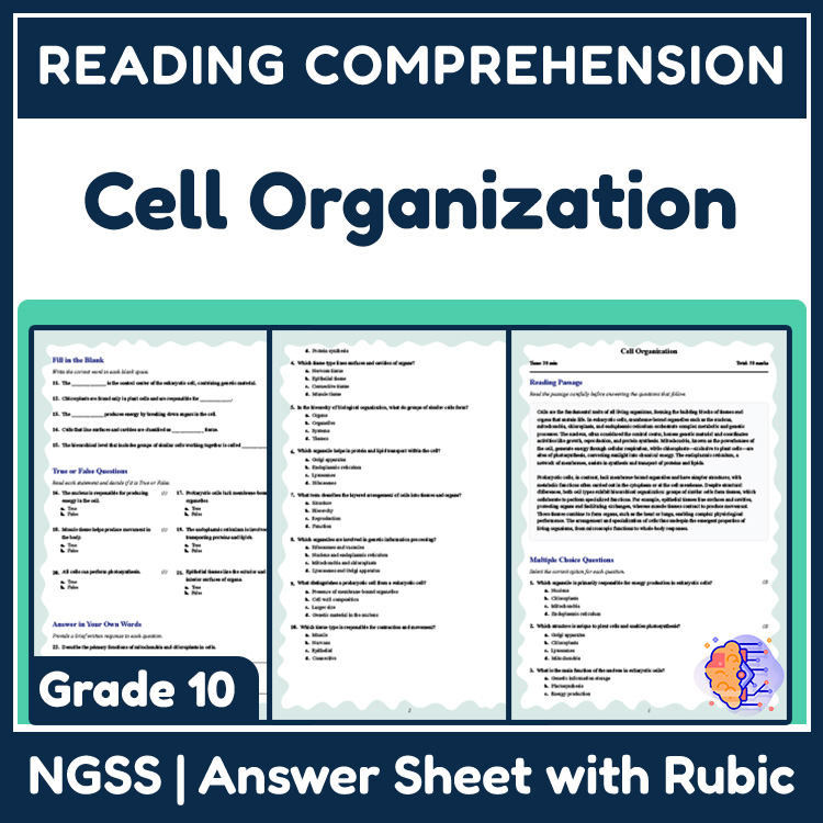 Grade 10 Science reading worksheets worksheet — 10th Grade Science | Cell Organization Reading Worksheet (PDF + Answer Key…