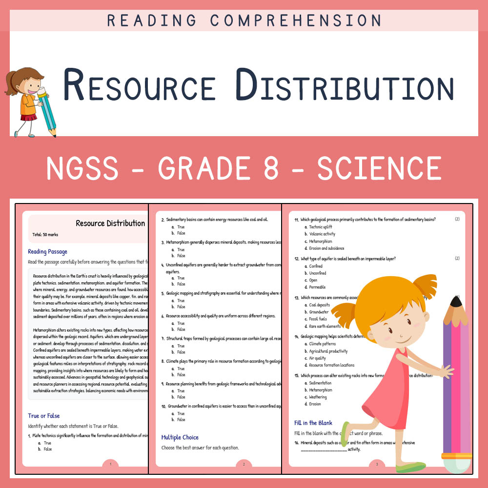 Grade 8 Science worksheet worksheet — Grade 8 Science | Resource Distribution Worksheet (NGSS-Aligned) — page 1