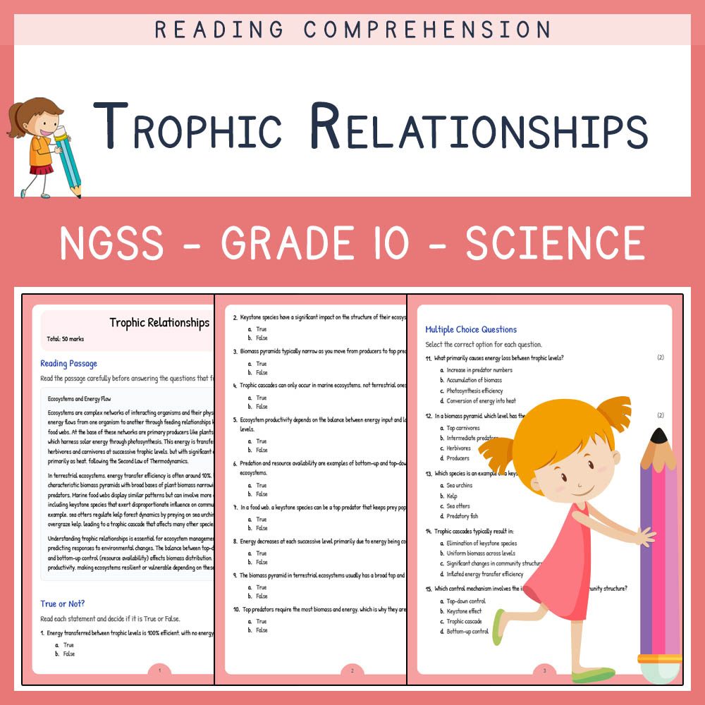 Grade 10 Science worksheet worksheet — Grade 10 Science | Trophic Relationships Worksheet & Answer Key (NGSS Aligned) — pa…