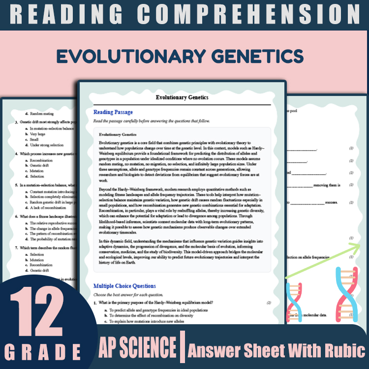 Grade 12 Science reading worksheets worksheet — 12th Grade Science | Evolutionary Genetics Reading Worksheet & PDF Answer…