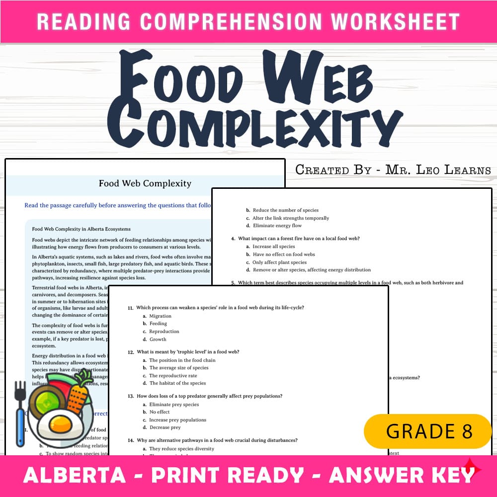 Grade 8 Science worksheet mcq paper worksheet — Grade 8 Science — Food Web Complexity Worksheet MCQ Paper — page 1