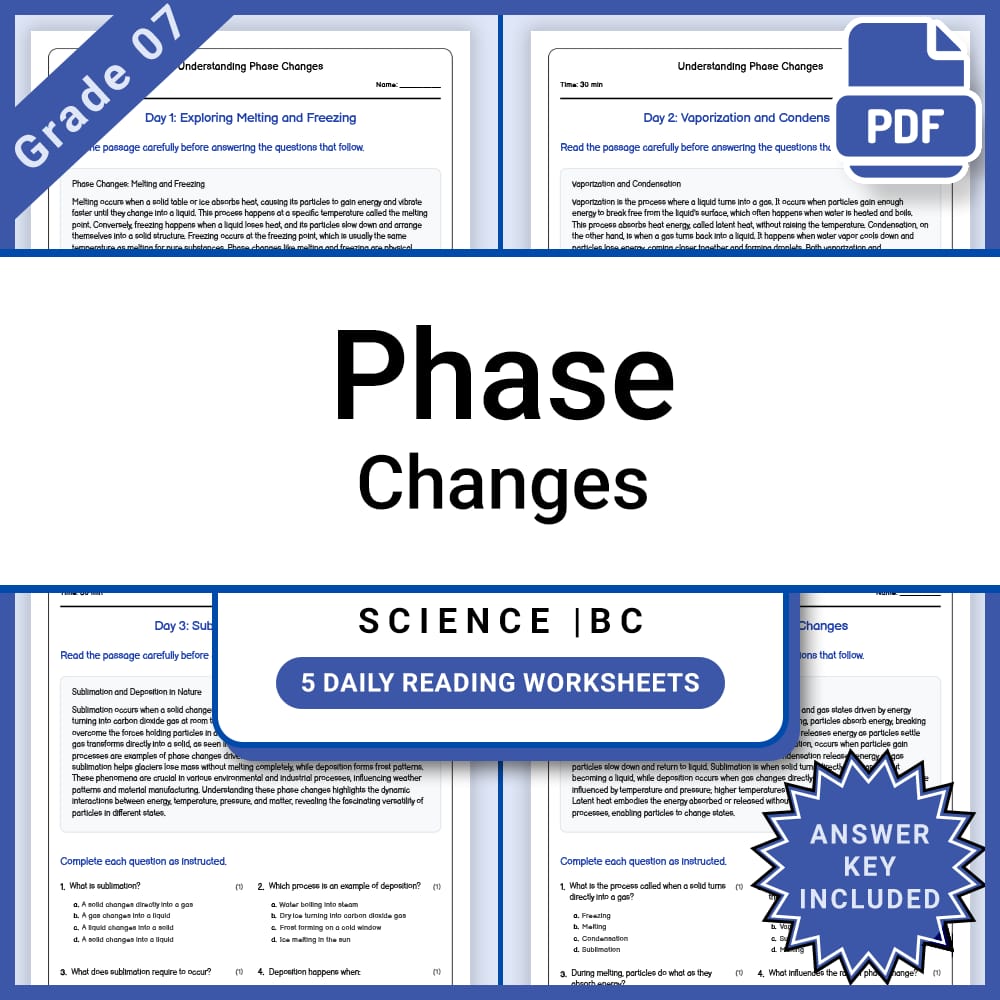 Grade 7 Science Lesson Group Bundle | States, Reactions & Properties — included worksheet 13