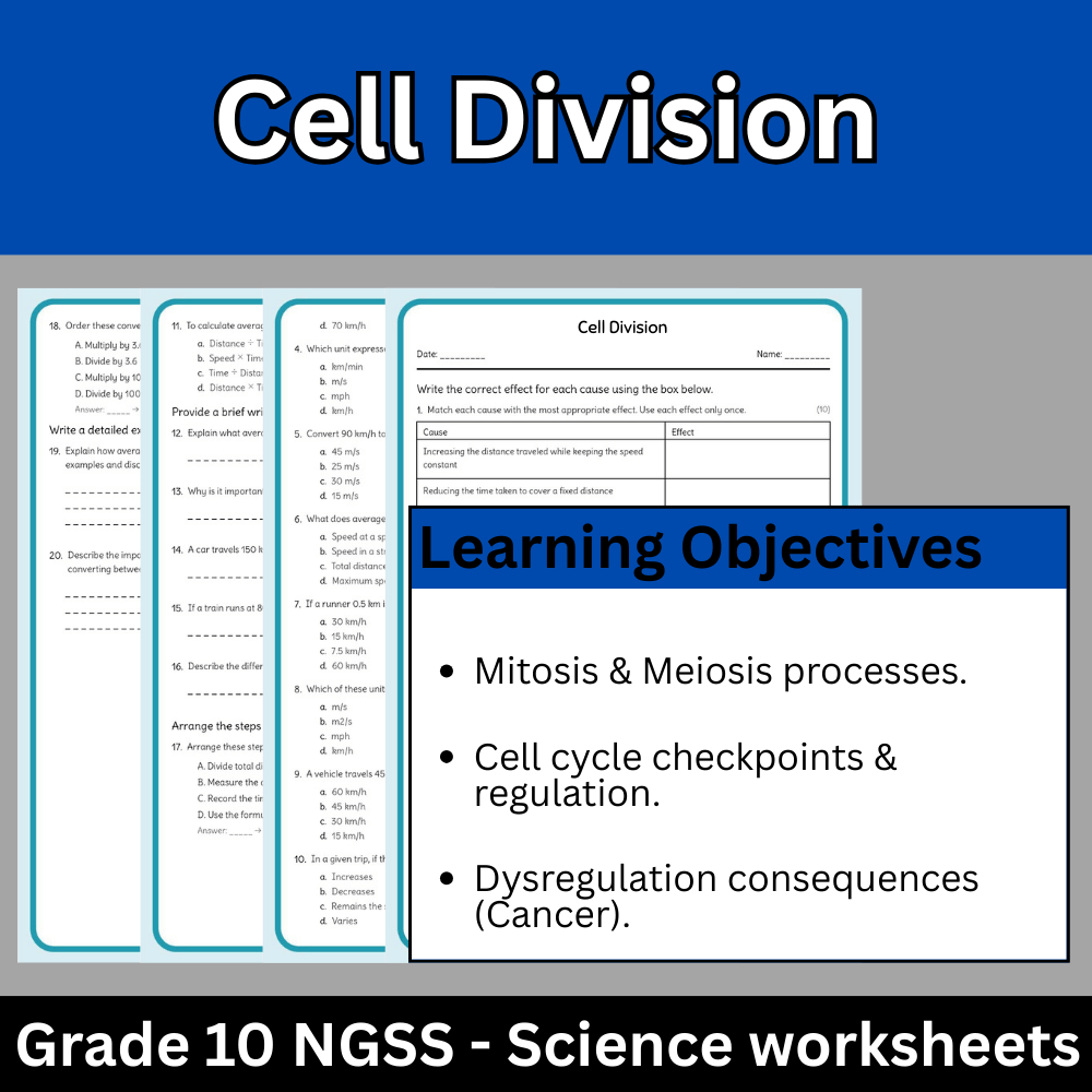 Grade 10 Science – Cell Division Worksheet (Answer Key) | NGSS Aligned
