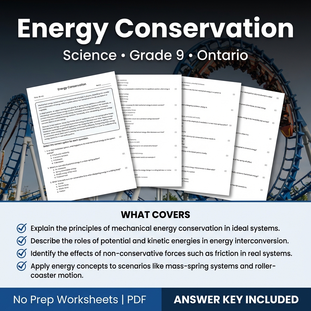 Energy Conservation Worksheet for Grade 9 Science | Ontario Standards